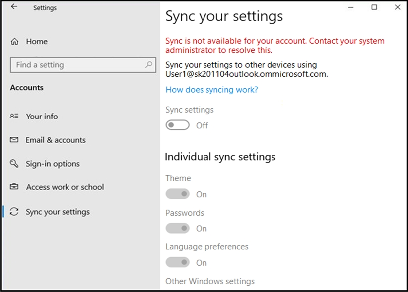 Syncing Microsoft account settings in Windows 10